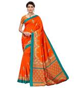 Orange printed art silk saree with blouse