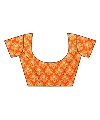 Orange printed art silk saree with blouse 5