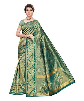 green woven banarasi saree with blouse 1