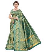green woven banarasi saree with blouse