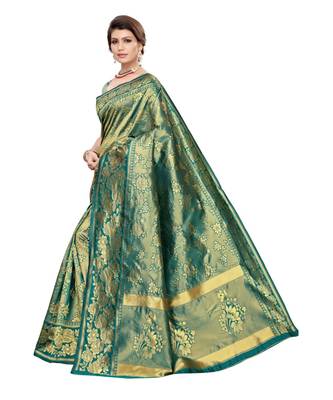green woven banarasi saree with blouse 2