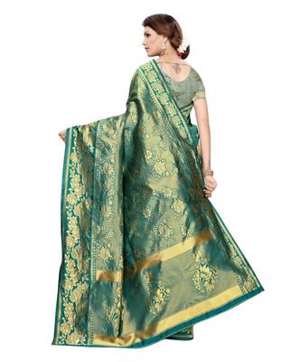 green woven banarasi saree with blouse 4