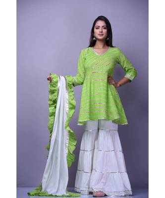 Green leheriya Peplum set 1
