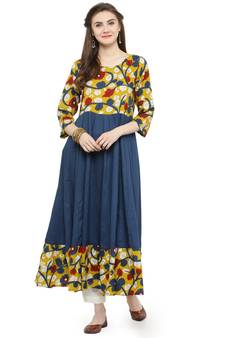 Geroo Jaipur Blue printed rayon kurtas-and-kurtis