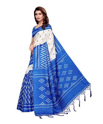 Blue printed khadi saree with blouse 2