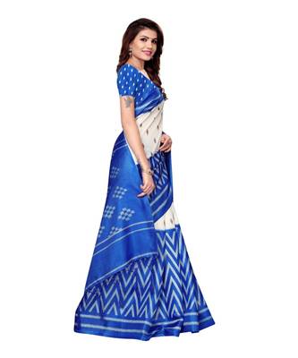 Blue printed khadi saree with blouse 3