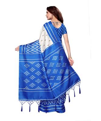 Blue printed khadi saree with blouse 4