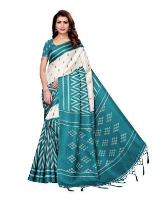 green printed khadi saree with blouse 1