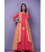 Peach Leheriya Dress with Cape