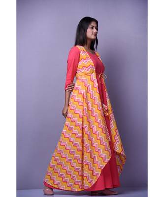 Peach Leheriya Dress with Cape 2
