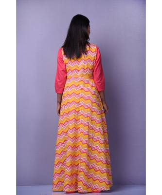 Peach Leheriya Dress with Cape 3