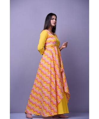 Yellow Leheriya Dress with Cape 1
