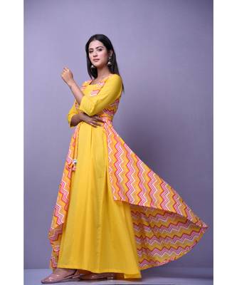 Yellow Leheriya Dress with Cape 2