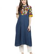 Blue printed rayon kurtas-and-kurtis