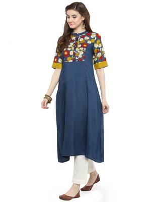 Blue printed rayon kurtas-and-kurtis 3
