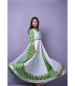 Green Leheriya Dress with white cape