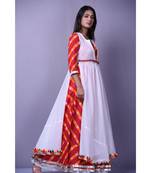 Red Leheriya Dress with white cape