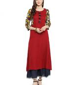 Geroo Jaipur Red & Blue Kalamkari Hand Block Printed Rayon Kurta