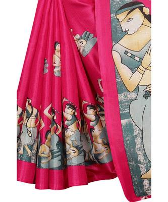 Pink printed khadi saree with blouse 2