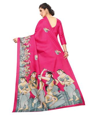 Pink printed khadi saree with blouse 4