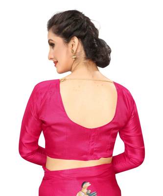 Pink printed khadi saree with blouse 5