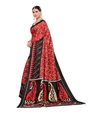 Red printed khadi saree with blouse 2