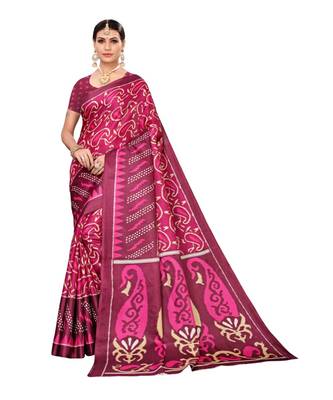 Wine printed khadi saree with blouse 1