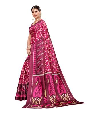 Wine printed khadi saree with blouse 2
