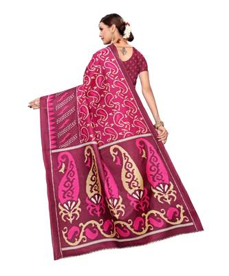 Wine printed khadi saree with blouse 4