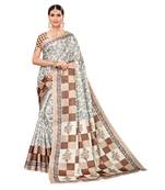 brown printed khadi saree with blouse