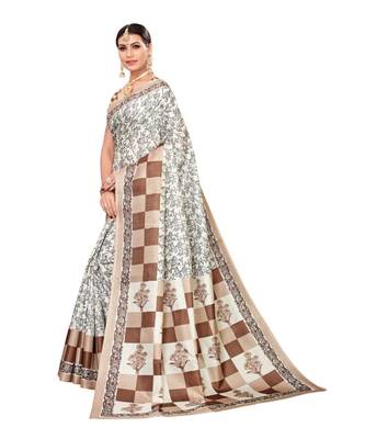 brown printed khadi saree with blouse 2