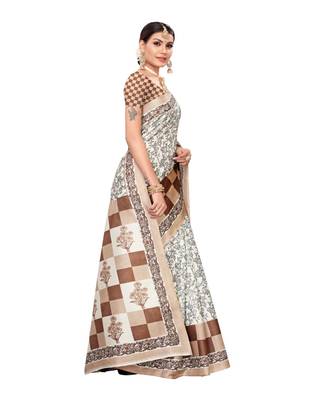 brown printed khadi saree with blouse 3