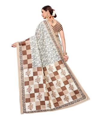 brown printed khadi saree with blouse 4