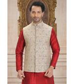 white embroidered jacquard nehru jacket