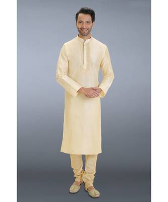 beige woven dupion kurta pajama 1