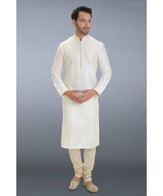 white printed dupion silk kurta pajama 1