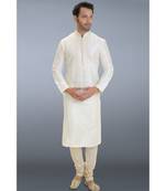 white printed dupion silk kurta pajama