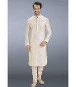beige woven dupion silk kurta pajama