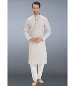 white woven linen kurta pajama