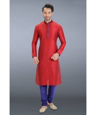red printed dupion silk kurta pajama 1