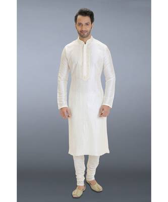 white printed dupion silk kurta pajama 1
