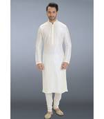 white printed dupion silk kurta pajama