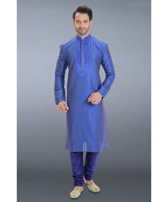 blue printed dupion kurta pajama 1