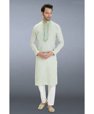 green woven linen kurta pajama 1
