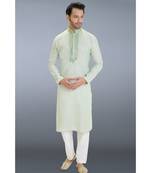green woven linen kurta pajama