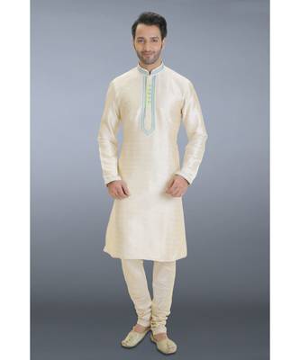 white printed dupion kurta pajama 1