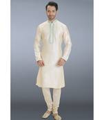 white printed dupion kurta pajama