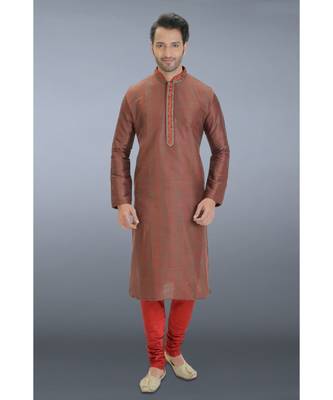 brown woven dupion kurta pajama 1