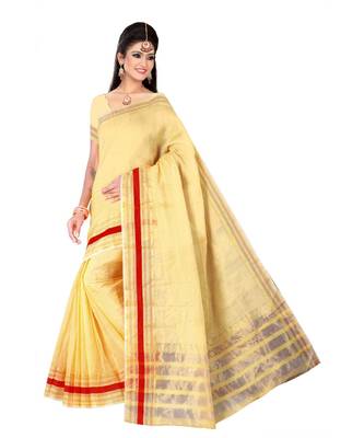 Cream woven super net saree with blouse 1