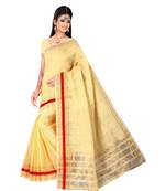 Cream woven super net saree with blouse
